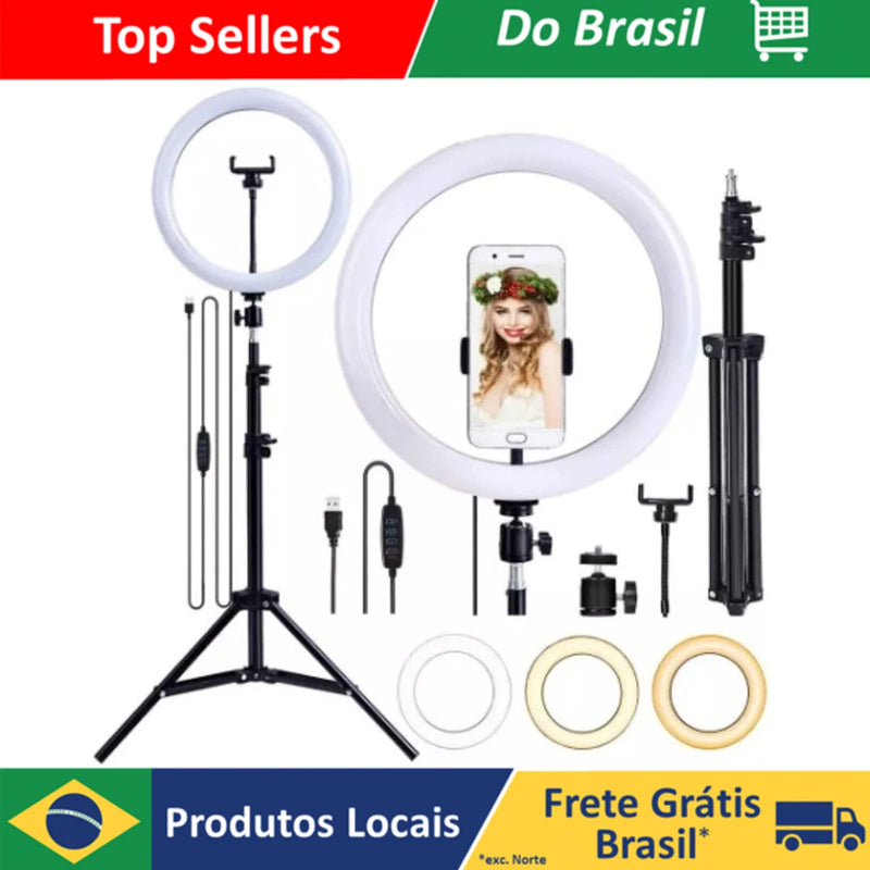 Kit Completo Ring Light Profissional 6 / 8 / 10 / 12 / 18 polegadas Com 2.1M Tripé Universal e controle remoto